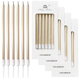 24 Count Champagne Gold Birthday Cake Candles Metallic Long Thin Cake Candle In - Picture 1 of 7