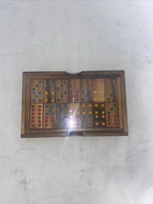 Verve Culture Domino Set Hard Carved Wood Artisan Dominoes Game Box E - Image 1 of 4