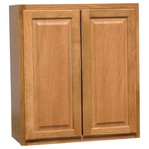 Hampton Bay 27" W x 12" D x 30" H Assembled Wall Kitchen Cabinet in Medium Oak - Picture 1 of 16