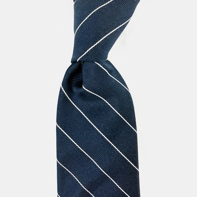 VTG Paul Stuart Navy White Stripe Tie Silk 55" x 3.25" - Image 1 of 4