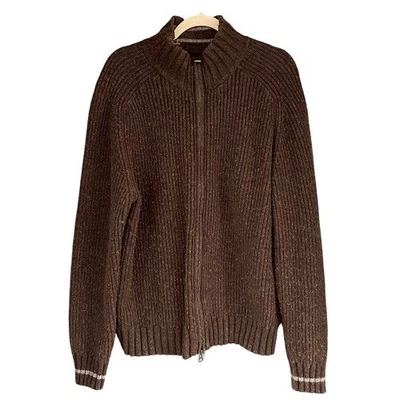 80s Vintage GAP Chunky Knit Zip Cardigan Sweater Brown L Made in Hong Kong - Image 1 of 4