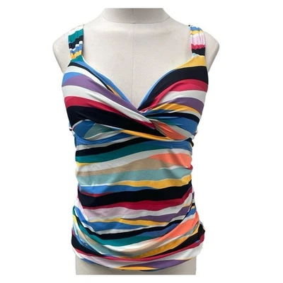 Camiseta Tankini Anne Cole Multicolor Rayas Acanalada Con Aros 34D/32DD Foto 1 de 4