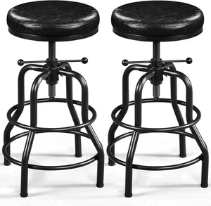 Lokkhan Industrial Bar Stools Rustic Kitchen Height Adjustable Barstool Set of 2 - Picture 1 of 5