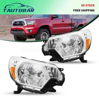 Headlights Pair Fits For 2012 2013 2014 2015 Toyota Tacoma Chrome Housing Lamps - Image 1 of 4