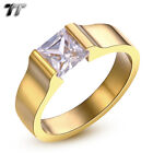 Mens TT Stainless Steel Pricess Cut CZ Engagement Wedding Band Ring (R102)