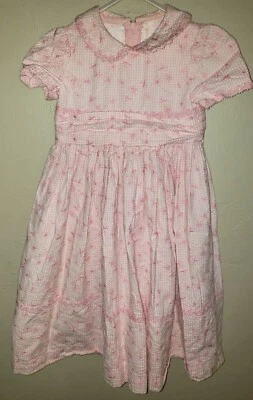 pink EASTER DRESS GIRLS size 5/6 tiny pink flowers COLLAR daisy trim CUTE MOM!! - Image 1 of 2