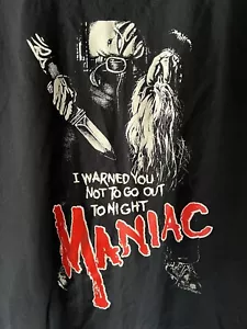 T-shirt vintage MANIAC 1980 cult horror slasher film nera L anni 2000 Y2K Joe Spinell - Foto 1 di 7
