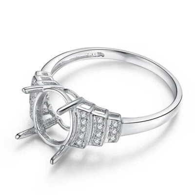 Solid 10K White Gold Real Diamonds Wedding Ring Setting Oval Semi-mount 0.12ct Foto 1 de 4