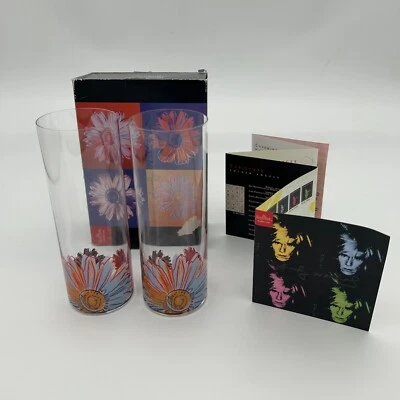 ANDY WARHOL de Rosenthal, Juego de 2 Vasos Grandes Margaritas, Nunca Usado, + Caja Foto 1 de 4