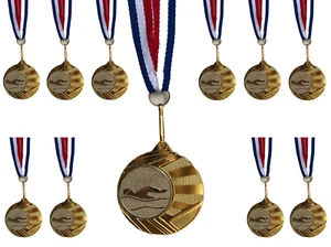 20x Swimming Medals - 40mm Gold Metal With Ribbons - Picture 1 of 3