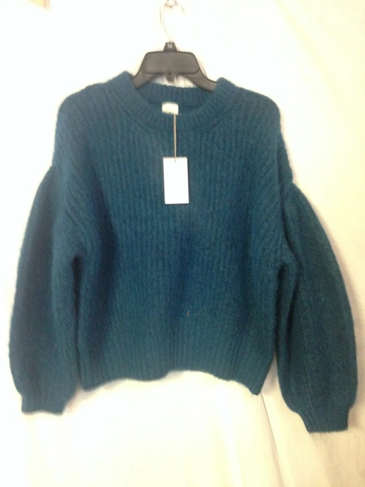 a Day Thick Balloon Sleeve Crew Neck Stretch Sweater Womens Size M Green