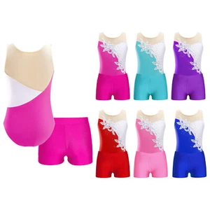 Kids Girls Tracksuit Sleeveless Leotard Set Bodysuit Rhinestones Dance Costume - Picture 1 of 55
