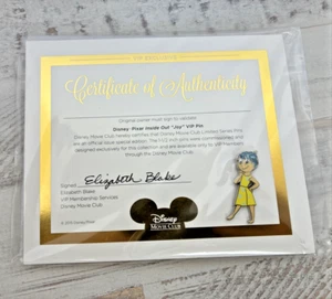 Disney Pixar Movie Club VIP Member Pin Joy Inside Out 2015 mit COA - Bild 1 von 3