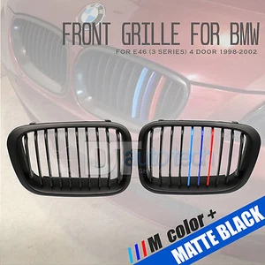 ///M Color BMW 98-02 E46 3-Serie 4D Negro Mate Parrilla Frontal para Riñón 2 piezas - Imagen 1 de 6