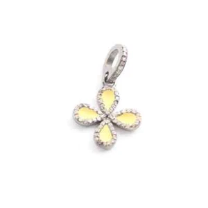 Pendente Rotondo A Fiore In Smalto Con Diamante Naturale In Argento Sterling 925 - Foto 1 di 3