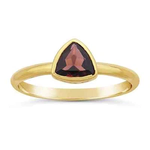 NEW LADIES 14k YELLOW GOLD RED GARNET TRILLION BEZEL SET STACKABLE RING - Picture 1 of 1