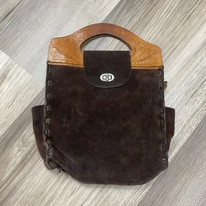 Vintage Handtasche 70er Jahre braun Wildleder verziert Leder Hippie Boho - Bild 1 von 8