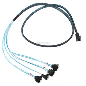 Mini SAS SFF-8643 to 4 SATA 7pin Hard Disk 6Gbps data Server RAID Angle Cable 1M - Picture 1 of 6