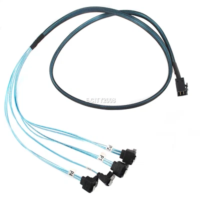 Mini SAS SFF-8643 to 4 SATA 7pin Hard Disk 6Gbps data Server RAID Angle Cable 1M - Image 1 of 4