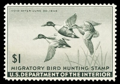 Scott RW12 1945 $1.00 Duck Stamp Mint F-VF OG NH Cat $100 - Image 1 of 2