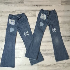 Twins Vintage Faded Glory Girls Club Flare Jeans 8 Trendy Heart Butterfly 2 Pair - Picture 1 of 5