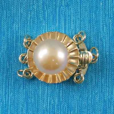 14K Yellow Gold Triple Strands (3 Rows) Pink Cultured Pearl Clasp - Image 1 of 4