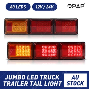 PPAP 2x JUMBO 12V/24V LED TRUCK TRAILER TAIL LIGHT (RED, RED, AMBER)-(60 LEDs) - Picture 1 of 11