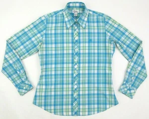 Vintage Lilly Pulitzer Plaid Button Front Cotton Palm Tree Shirt Size 6 Teal - Picture 1 of 7
