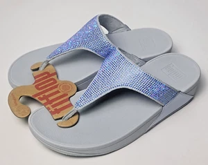 FitFlop Womens Lulu Crystal Embellished Toe-Post Sandals Quiet Blue 8 - Picture 1 of 4
