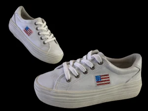 Steve Madden Vintage 'Bravest' Platform WhiteLeather Sneakers US Flag Women's 8 - Picture 1 of 12