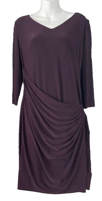 Lauren Ralph Lauren Faux Wrap Cocktail Dress Women's 12 Jersey Ruched Wine Color - Image 1 of 4