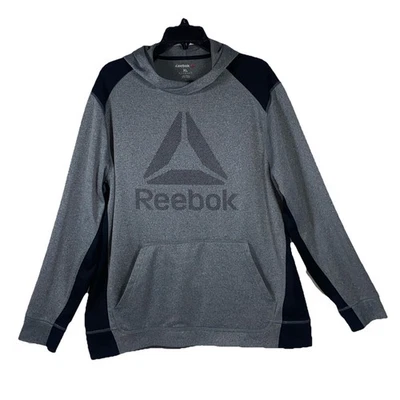 Reebok Men's Delta Logo Fleece Hoodie Sweatshirt Size XL Gray Black Pocket - Image 1 of 4