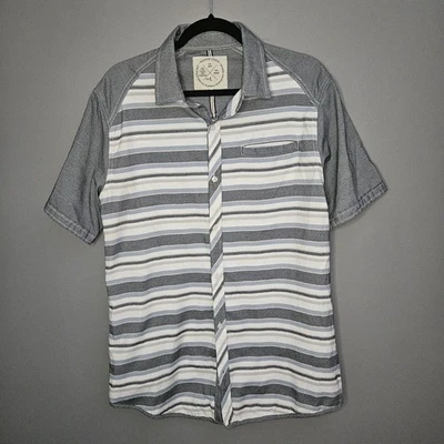 Native Code Shirt Grey Striped Men's Large Short Sleeve Button Down Casual - Image 1 of 4