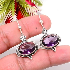Pendiente de plata de ley 925 hecho a mano de diseñador amatista púrpura 1,56" Sku17 - Imagen 1 de 2