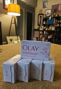 Olay Bar Seife Essenzen Erdbeere & Süße Creme Menge (5) Versiegelt Neu - Bild 1 von 4