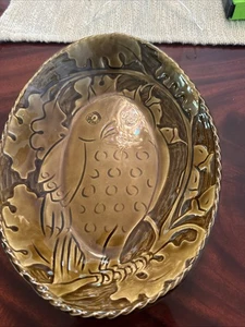 SIMON PEARCE BY MIRANDA THOMAS Rare Owl With Oak Leaves Oval Bowl - Picture 1 of 9