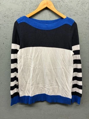 Suéter Michael Kors Para Mujer Talla M Azul Blanco Bloques de Color Tejido a Rayas Pullover Foto 1 de 4