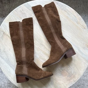 Steve Madden Leather Knee High Boots Size 8.5 Brown Suede Boho Trendy Fall - Picture 1 of 4