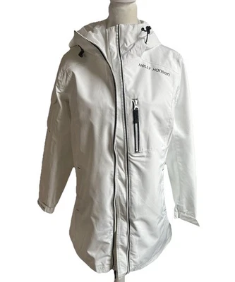 Jaqueta de chuva Helly Hansen longa Belfast feminina XS branca impermeável trincheira com capuz - Imagem 1 de 4