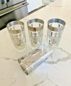 Set of 4-Mid-Century Vintage Kimiko Silver Knight Coat of Arms Highball Tumblers - Picture 1 of 6