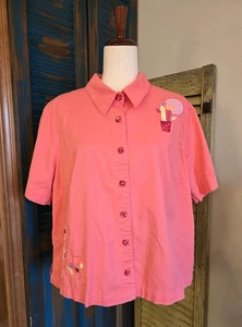Vintage CJ Banks bestickte Hemdjacke mit Blumenapplikation X/14 W korallenrosa Retro - Bild 1 von 21