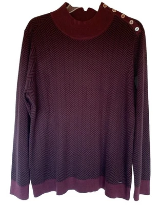 Suéter Calvin Klein Borgonha Chevron Botão Ombro Silencioso Luxo Grande Macio - Imagem 1 de 4