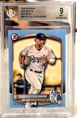 JAC CAGLIANONE 2025 Bowman Prospects *SKY BLUE* /499 Rookie RC; BGS 9 MINT - Image 1 of 3