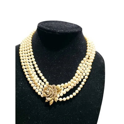 IVC Caja Novia Boda Collar de Perlas Multi Hilo Rosa Estrás Cierre de Flor Foto 1 de 4