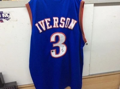 Allen Iverson Autographed Blue Custom XL Basketball Jersey 76ers Beckett coa - Image 1 of 4