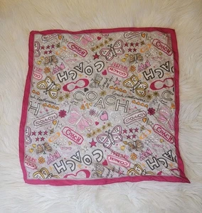 Coach Silk Square Scarf Multicolor 21" Butterflies Hearts Flowers Pink Whimsical - Picture 1 of 6