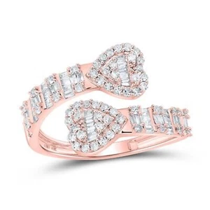 10K ROSE GOLD BAGUETTE DIAMOND CUFF BYPASS HEART RING 5/8 CTTW - Picture 1 of 1