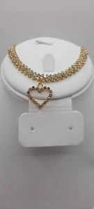 Ankle Bracelet, Rhinestone Ankle Bracelet Heart Charm Gold Tone 7.3"-12.8" - Picture 1 of 3
