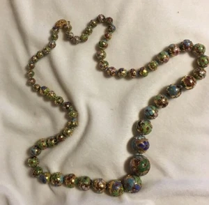 Collar anudado a mano chino Cloisonne esmaltado dorado de colección 28"" broche de filigrana - Imagen 1 de 6