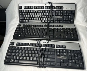 Lot of 3 HP KU-0316 537746-001 104-Key USB Black/Silver Wired Keyboard. - Picture 1 of 7
